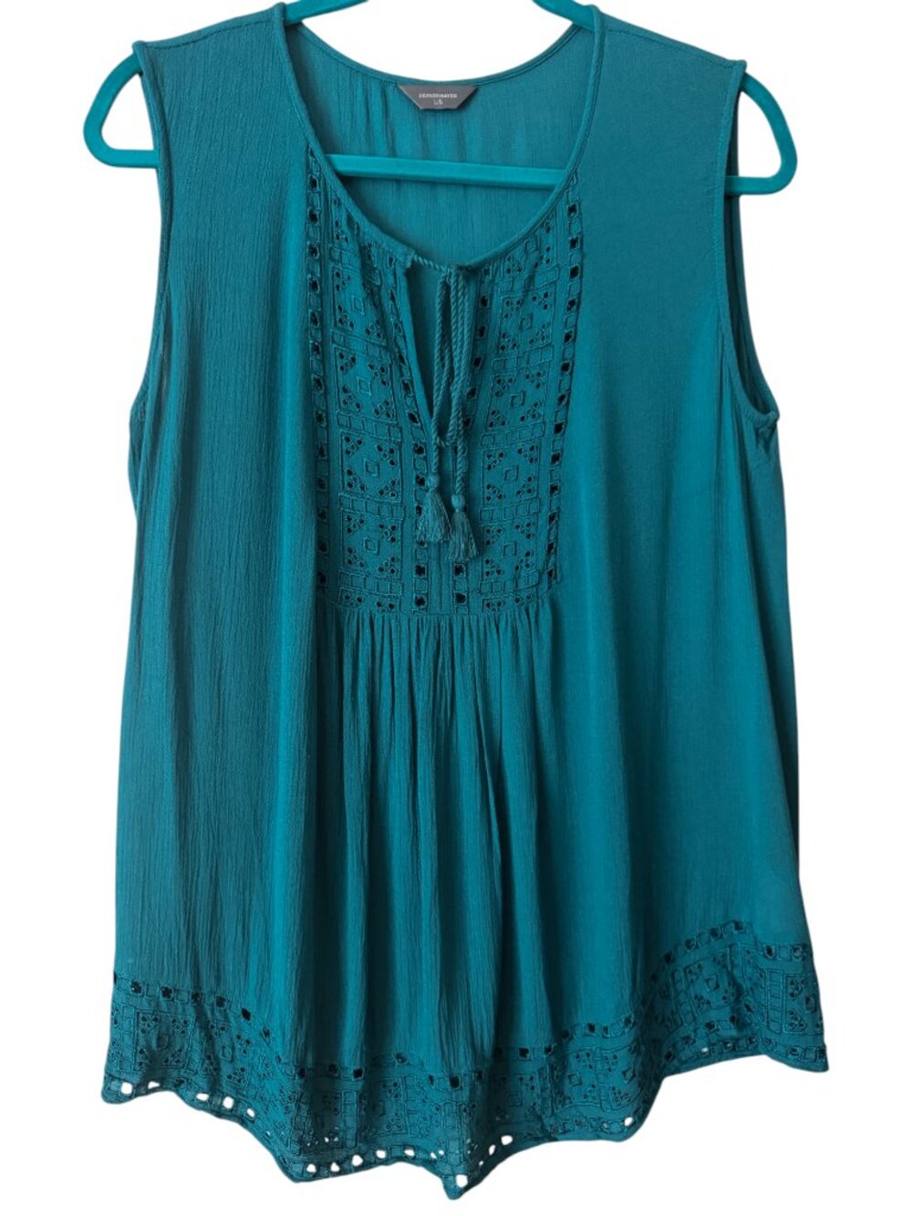 Denver Hayes Women's Teal Sleeveless Lace Trim Tank Top Size Large